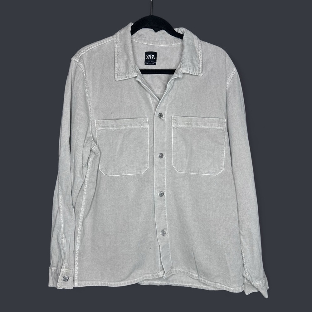 Zara Men’s Light Charcoal Urban Sophisticated Trendy Cotton Shacket Normcore